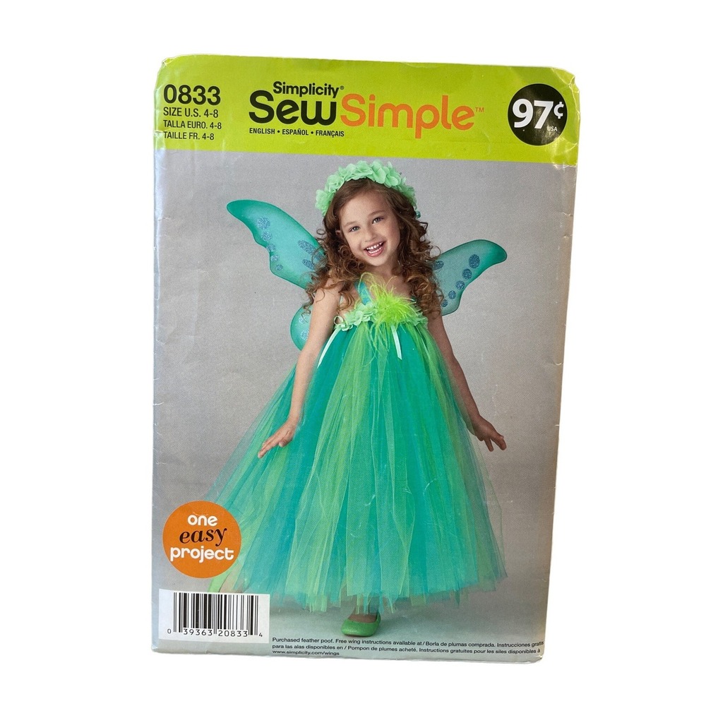 Simplicity Sewing Pattern 0833 Fairy Dress Size 4 PARTIAL CUT